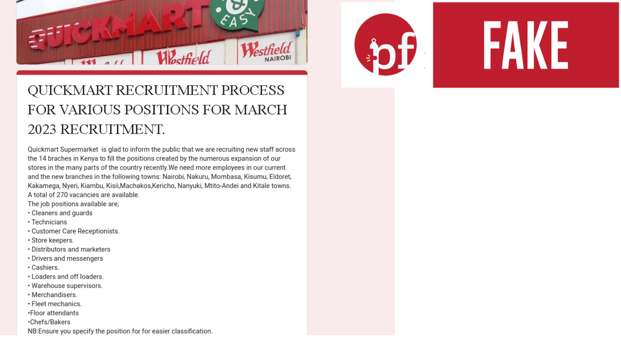 Is this link advertising jobs at quickmart legitimate piga firimbi